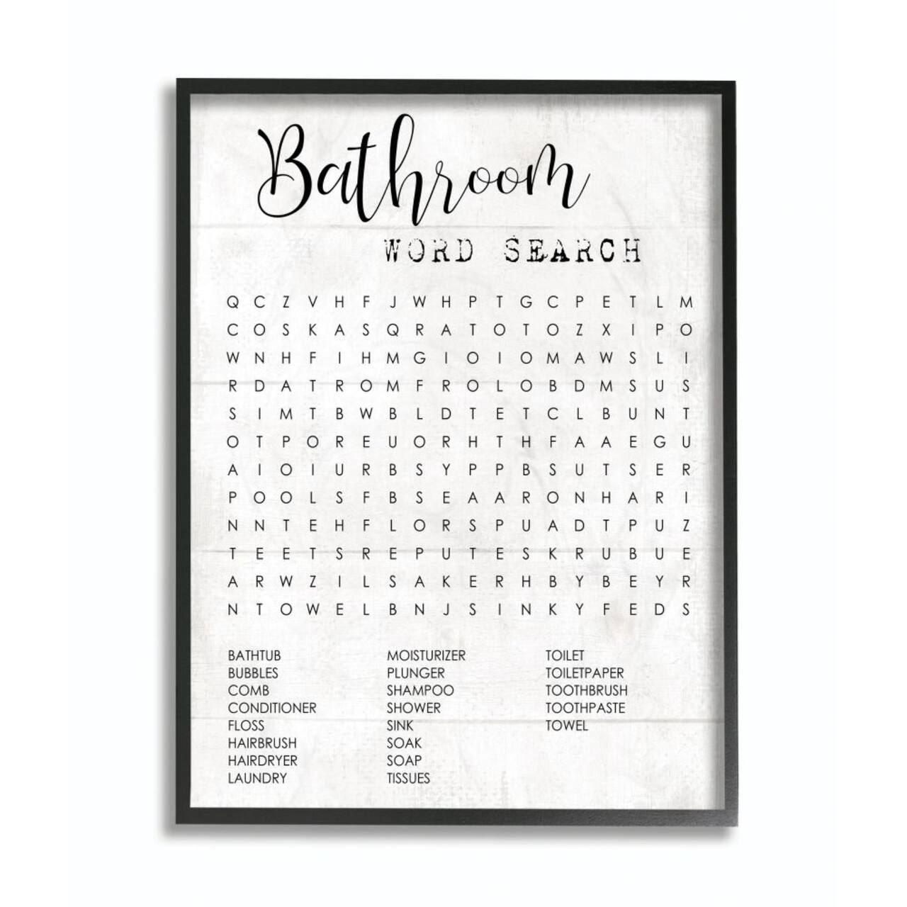 Stupell Industries Bathroom Word Search in Black Frame